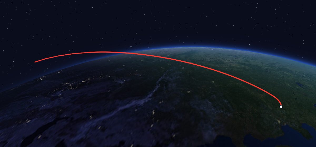 The flight path of Meteor-1 7 (19L) drawn on a map