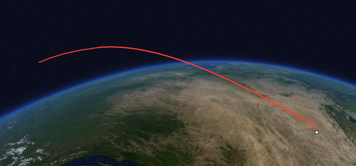 Shi Jian 8: the flight path in 3D, from the pad to orbit, seen from space