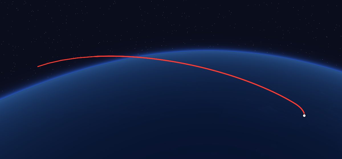 Galaxy 3C: the flight path in 3D, from the pad to orbit, seen from space
