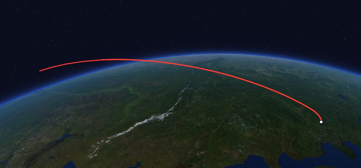 The flight path of Geo-IK 7 drawn on a map