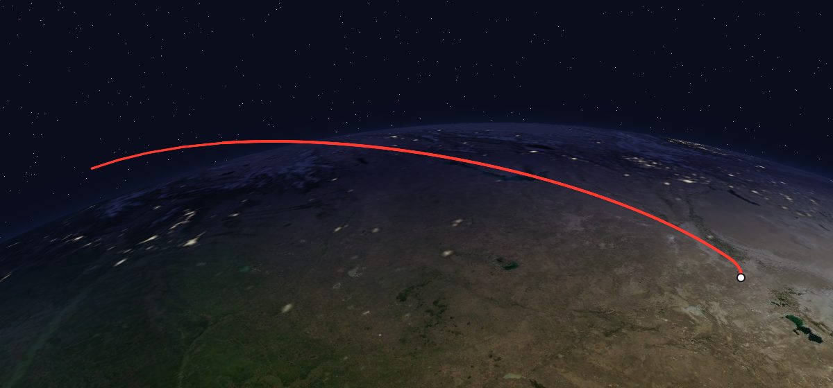 The flight path of Tselina-2 2 drawn on a map