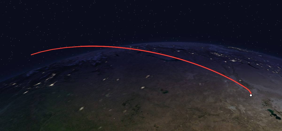 Soyuz 30: the flight path in 3D, from the pad to orbit, seen from space