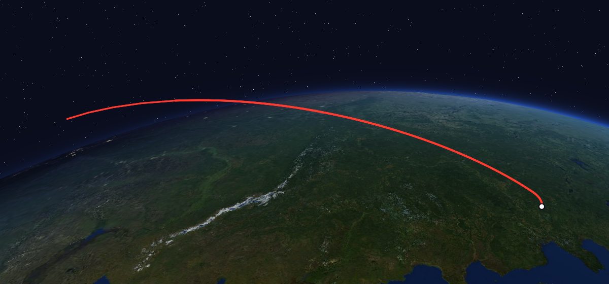 Zenit-6U 9: the flight path in 3D, from the pad to orbit, seen from space