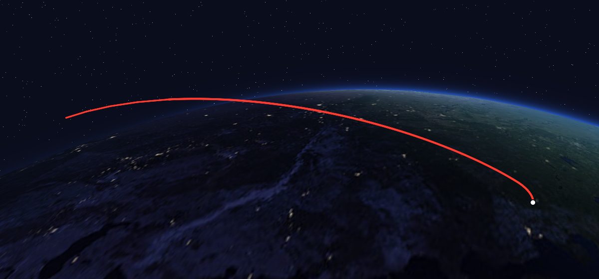 Meteor-1 20 (32L): the flight path in 3D, from the pad to orbit, seen from space