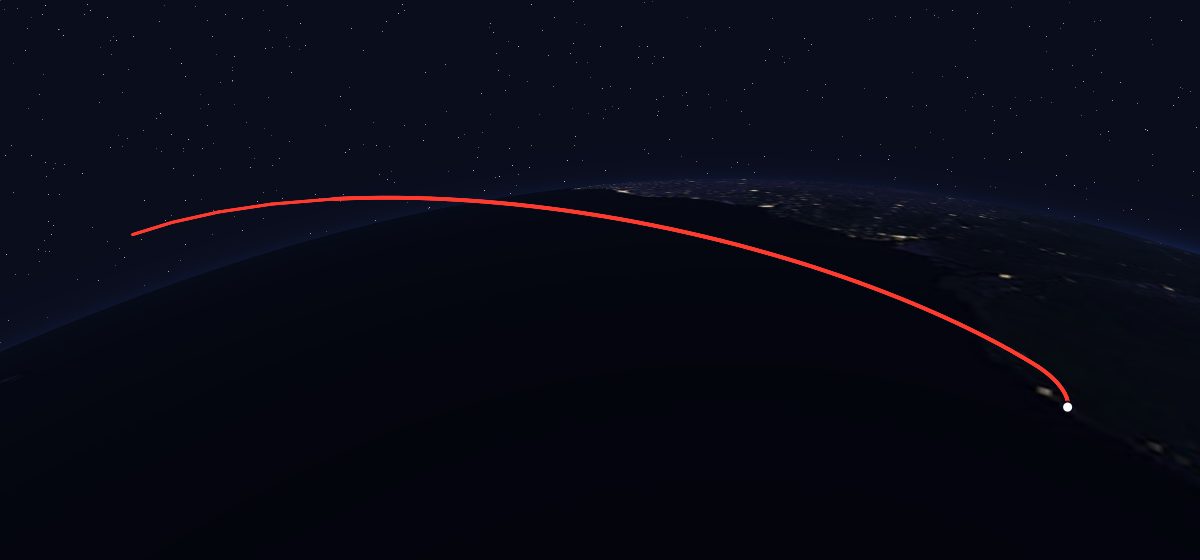 Hot Bird 4: the flight path in 3D, from the pad to orbit, seen from space