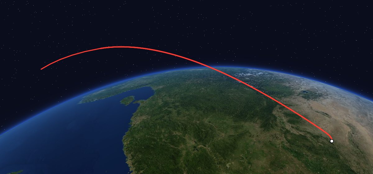 Zi Yuan-2 02 xing: the flight path in 3D, from the pad to orbit, seen from space