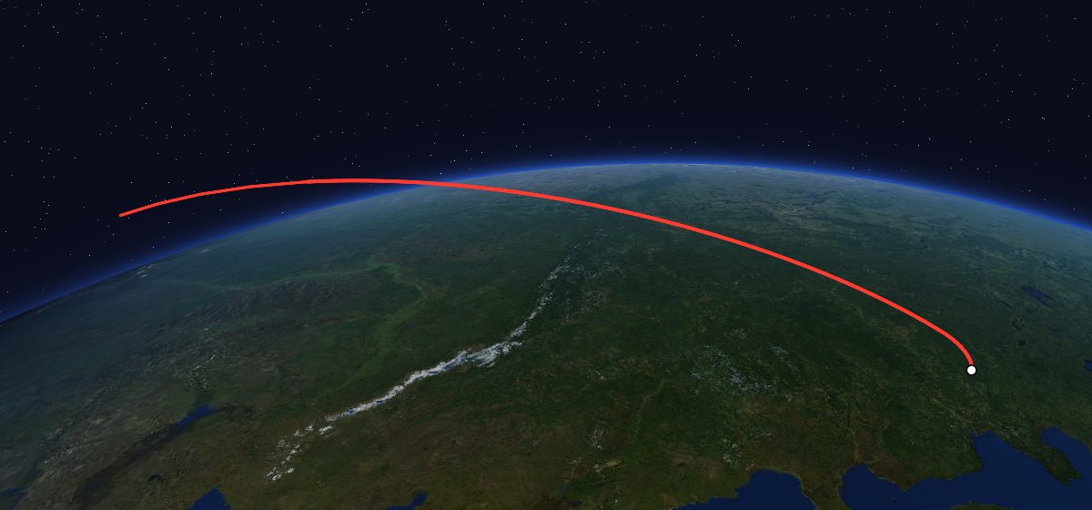 The flight path of Meteor-1 1 (12L) drawn on a map