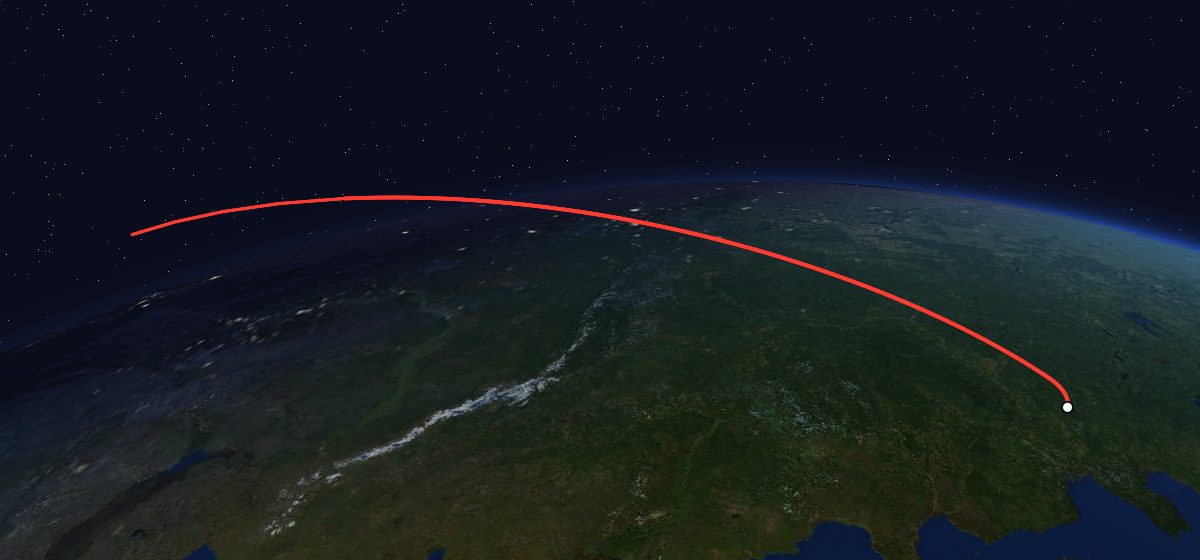 The flight path of Yantar-4K2 70 drawn on a map