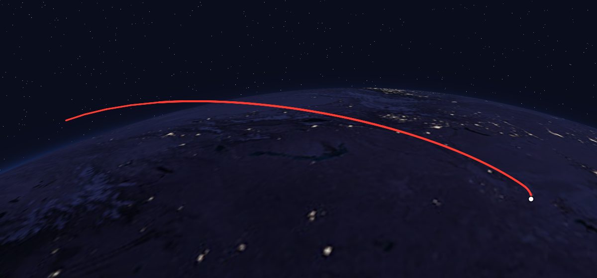 LMI 1: the flight path in 3D, from the pad to orbit, seen from space