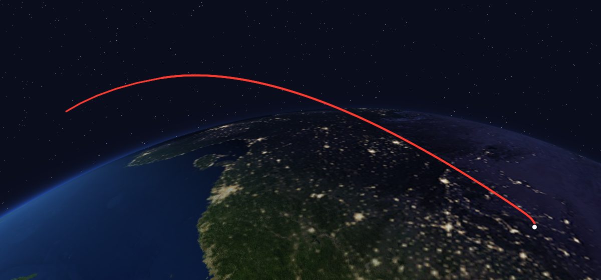 Yaogan Weixing 3: the flight path in 3D, from the pad to orbit, seen from space