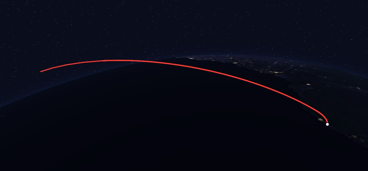 Telkom 1: the flight path in 3D, from the pad to orbit, seen from space