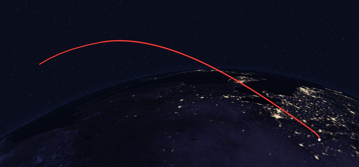 Yaogan 50-03: the flight path in 3D, from the pad to orbit, seen from space