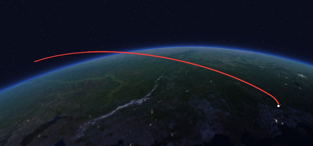 The flight path of Molniya-3 36L drawn on a map