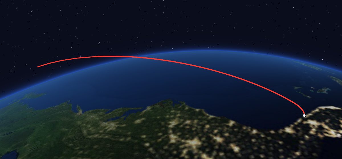 STS-51-I: the flight path in 3D, from the pad to orbit, seen from space