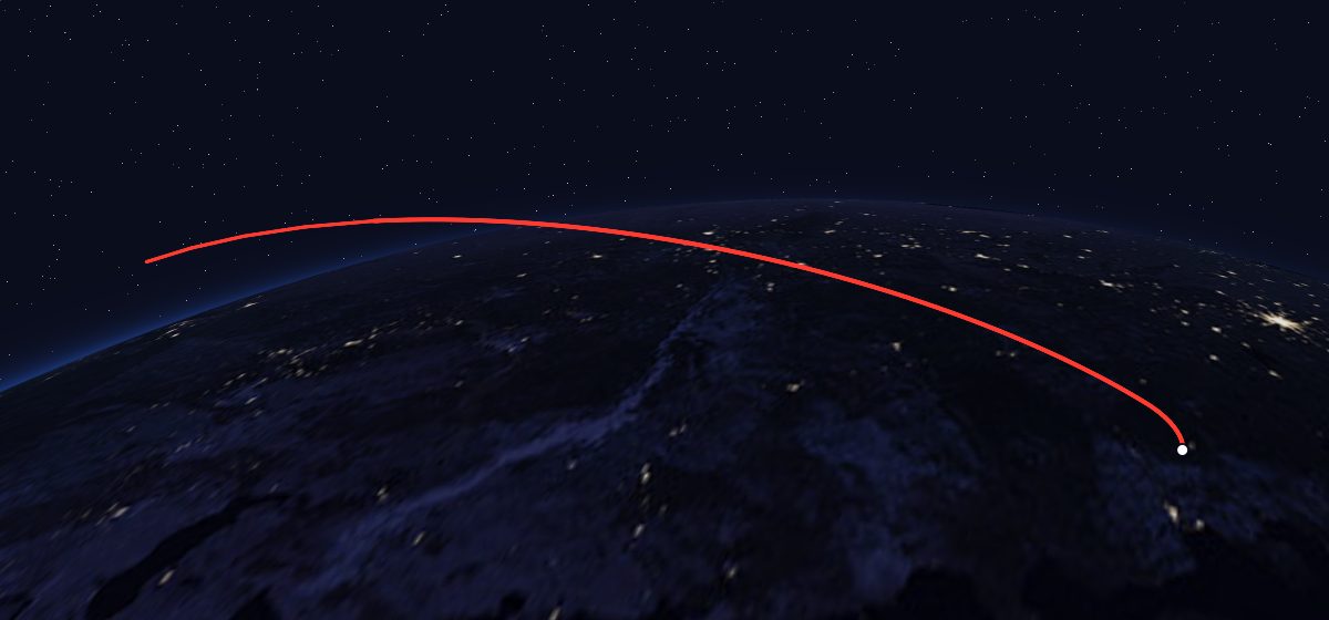 The flight path of Meteor-2 13 drawn on a map