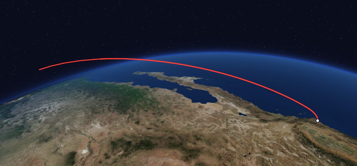 Seasat 1: the flight path in 3D, from the pad to orbit, seen from space