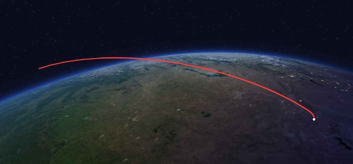 Soyuz TMA-6: the flight path in 3D, from the pad to orbit, seen from space