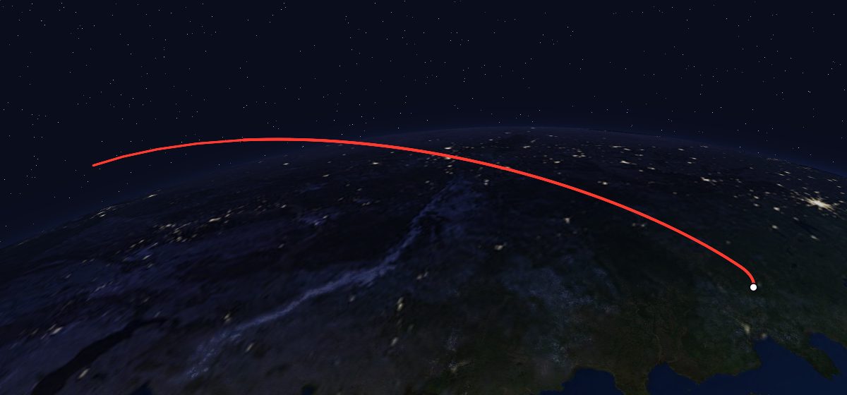 Zenit-6U 3: the flight path in 3D, from the pad to orbit, seen from space