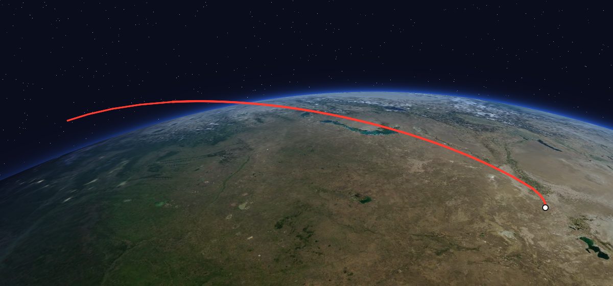 The flight path of Tselina-2 3 drawn on a map