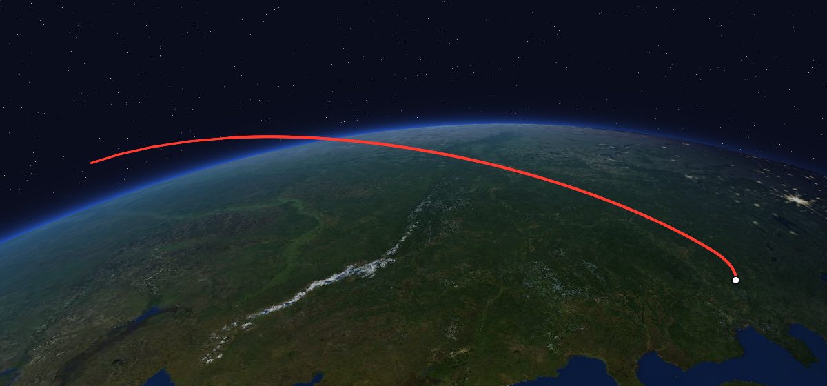The flight path of Molniya-3 37L drawn on a map