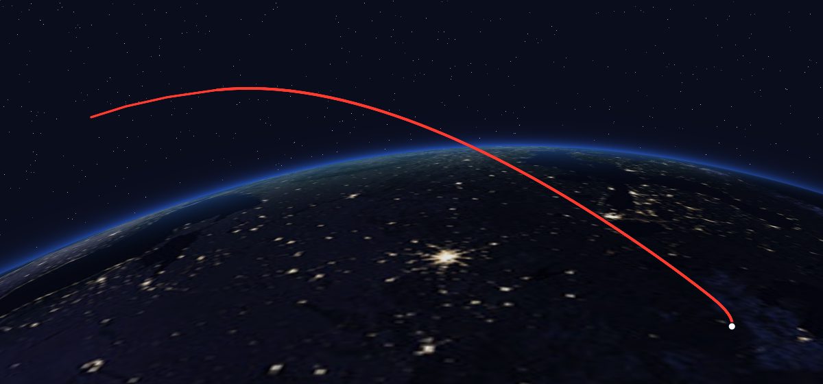 The flight path of Meteor-3 1a drawn on a map