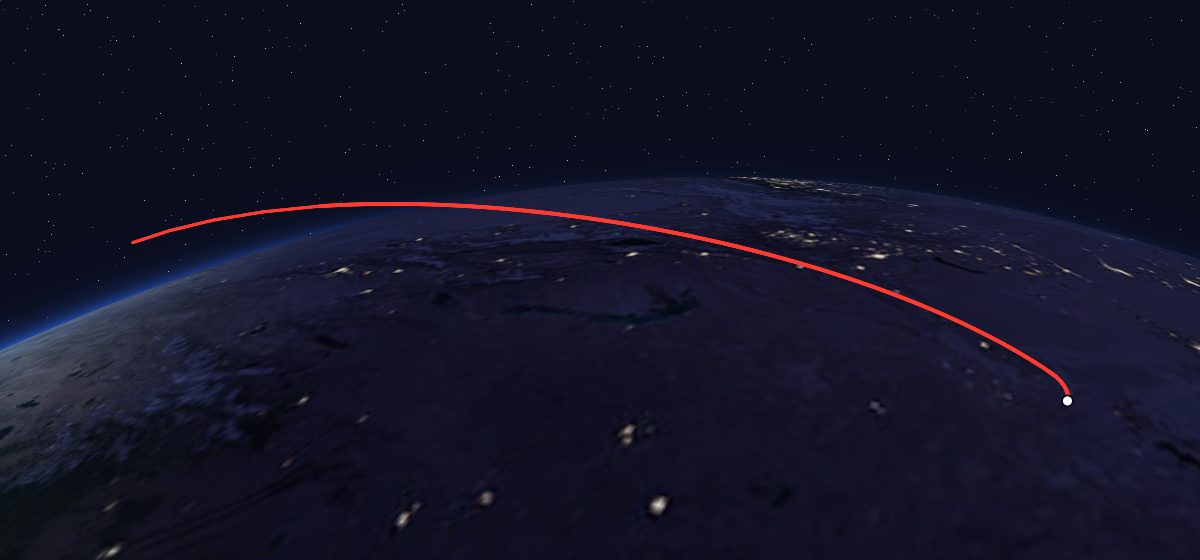 Amazonas-1: the flight path in 3D, from the pad to orbit, seen from space