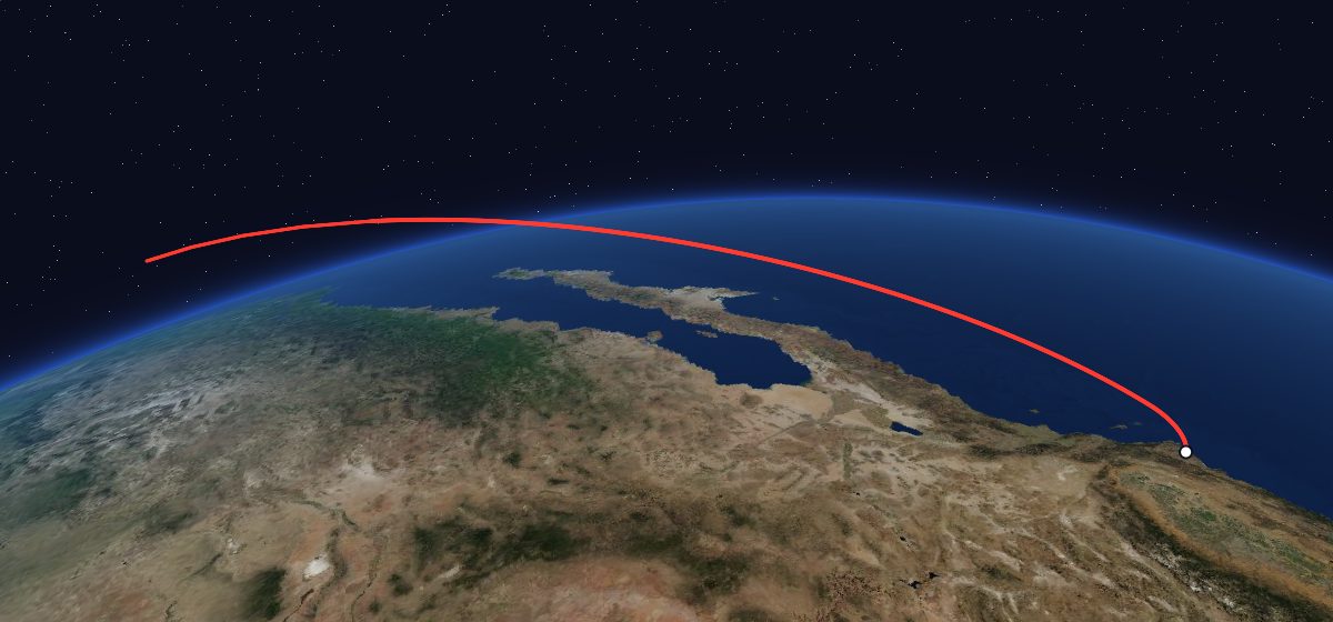 KH-9 10: the flight path in 3D, from the pad to orbit, seen from space