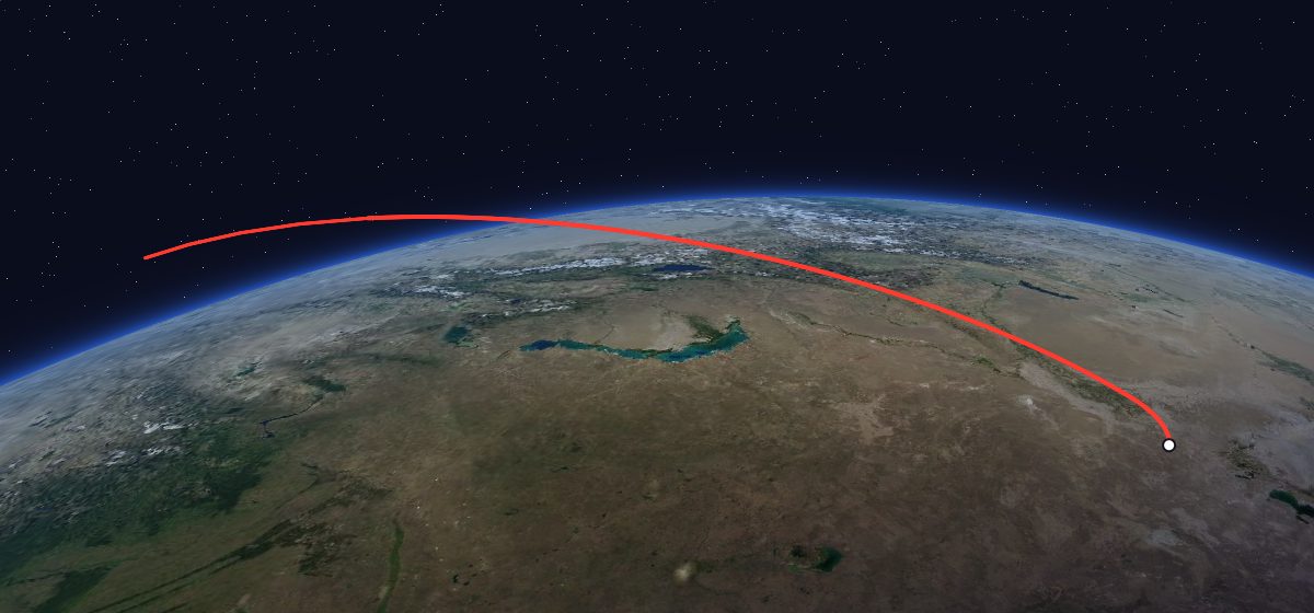 The flight path of Molniya-1 17 drawn on a map