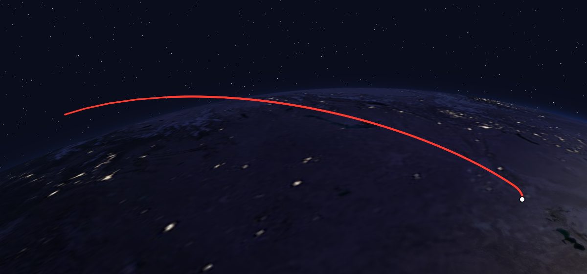 Soyuz TMA-11: the flight path in 3D, from the pad to orbit, seen from space