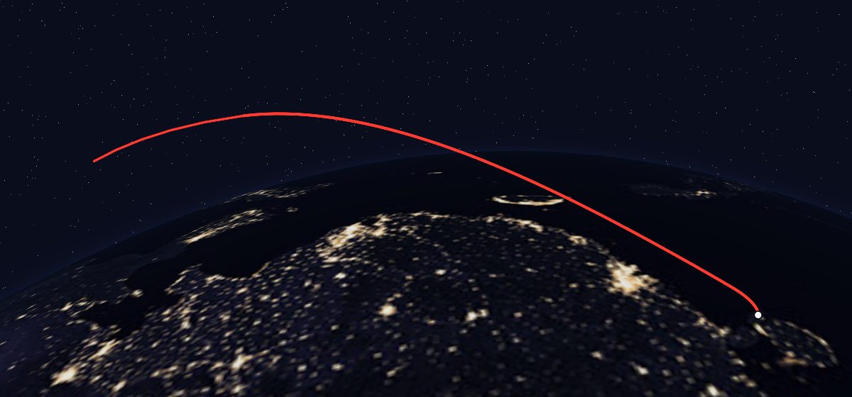 SatNet LEO Group TBD?: the flight path in 3D, from the pad to orbit, seen from space