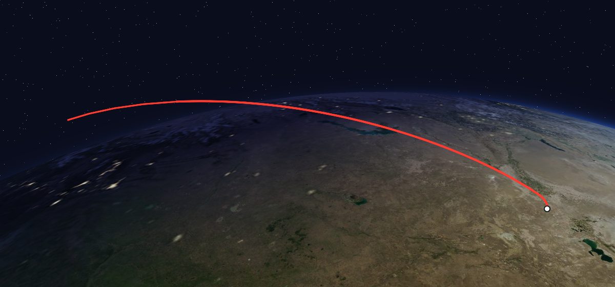 Soyuz 35: the flight path in 3D, from the pad to orbit, seen from space