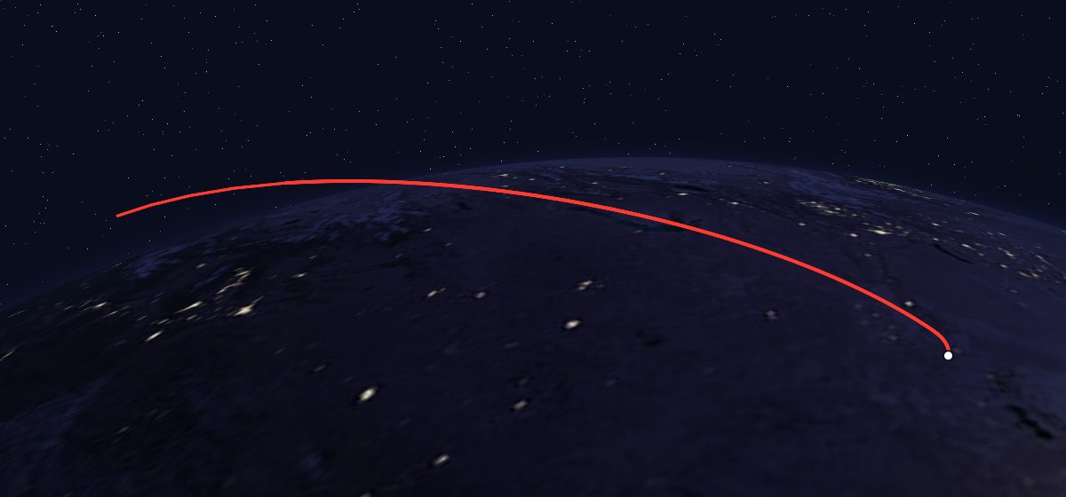 The flight path of Tselina-2 1 drawn on a map