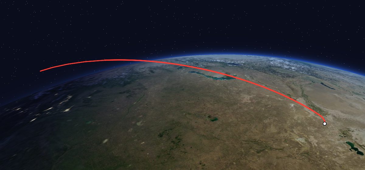 Yantar-4K1 6: the flight path in 3D, from the pad to orbit, seen from space