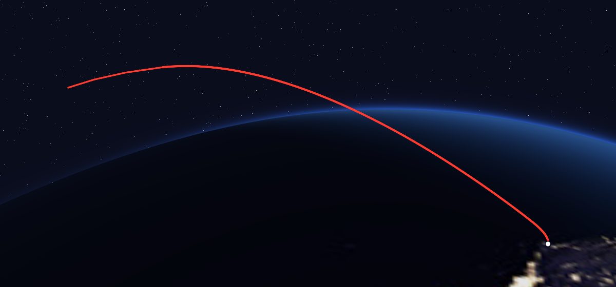 DMSP-5C F2: the flight path in 3D, from the pad to orbit, seen from space