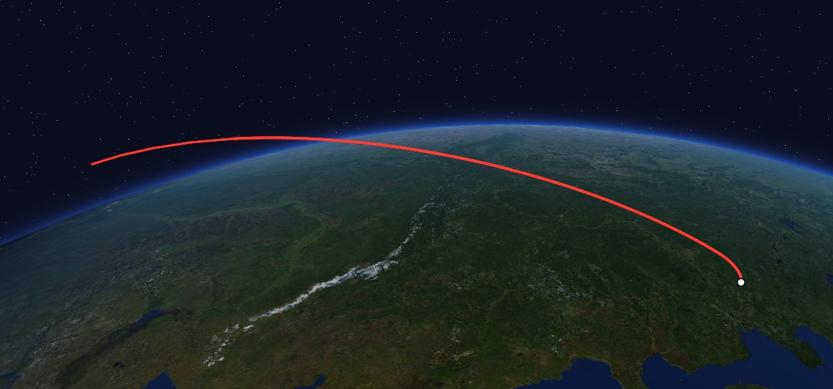 The flight path of Zenit-2 72 drawn on a map