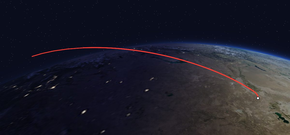 Yantar-4KS1M 6: the flight path in 3D, from the pad to orbit, seen from space