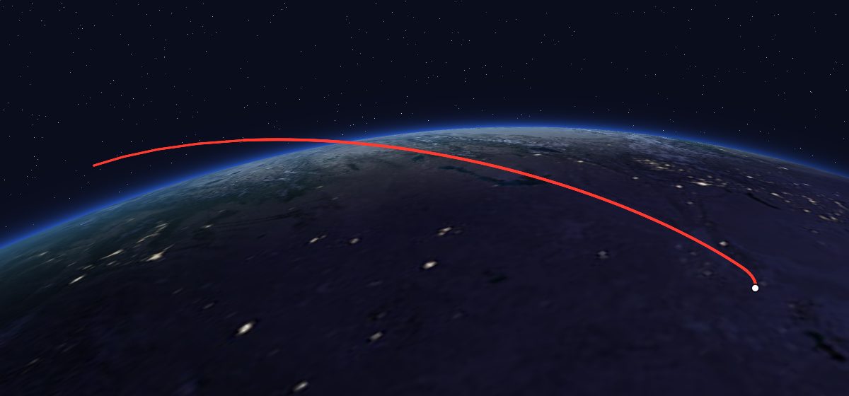 Progress M-21: the flight path in 3D, from the pad to orbit, seen from space