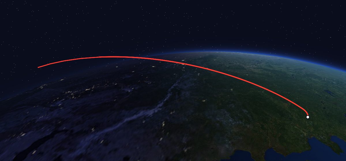 Zenit-4MKM 39: the flight path in 3D, from the pad to orbit, seen from space