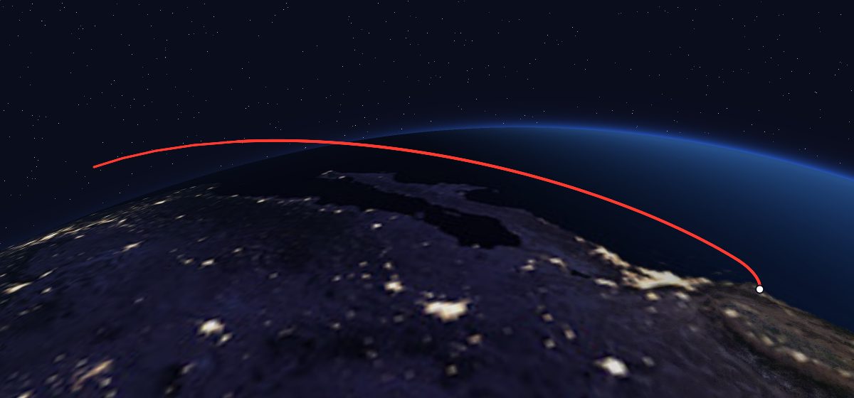 Geosat 1: the flight path in 3D, from the pad to orbit, seen from space