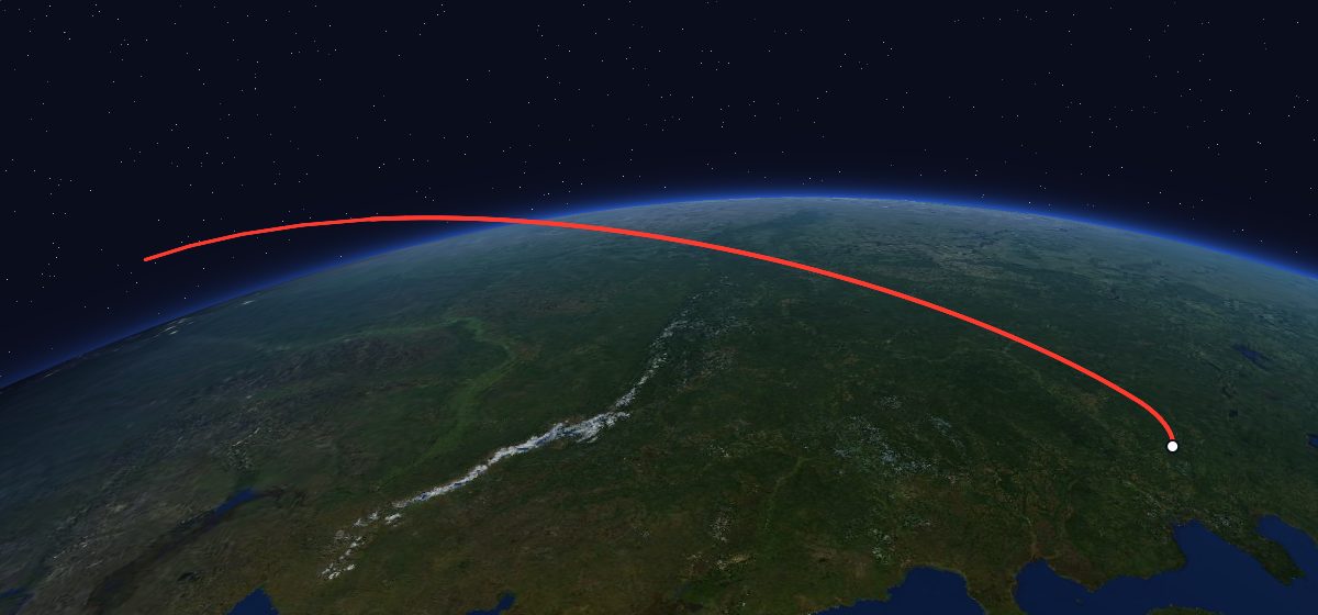 The flight path of Zenit-4 48 drawn on a map