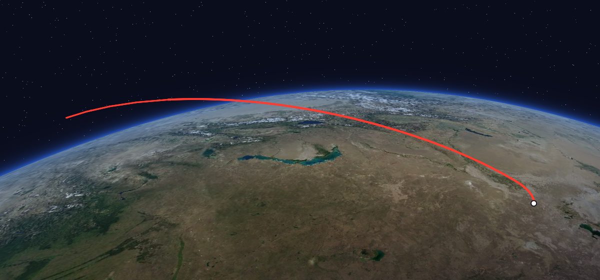 Prognoz-8: the flight path in 3D, from the pad to orbit, seen from space