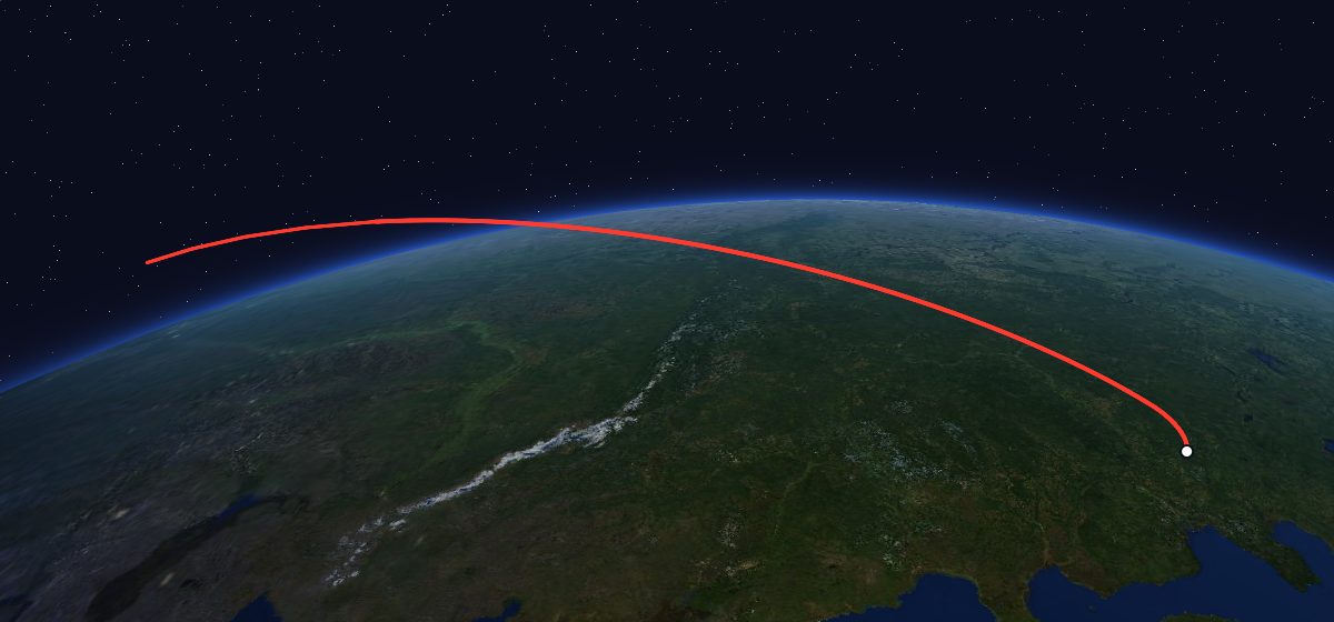 Meteor-1 19 (33L): the flight path in 3D, from the pad to orbit, seen from space