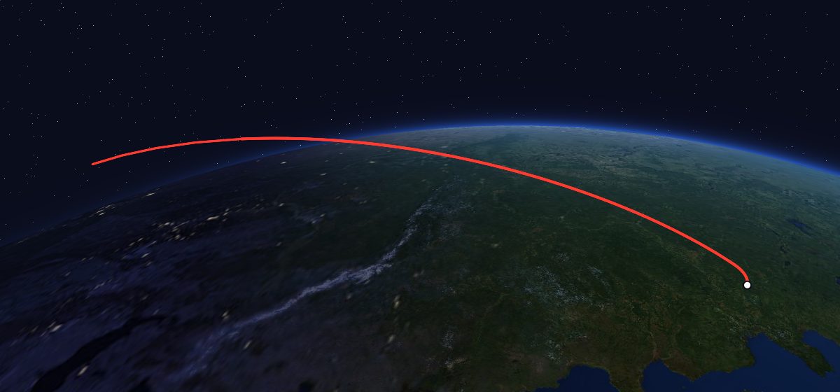 Zenit-6U 27: the flight path in 3D, from the pad to orbit, seen from space