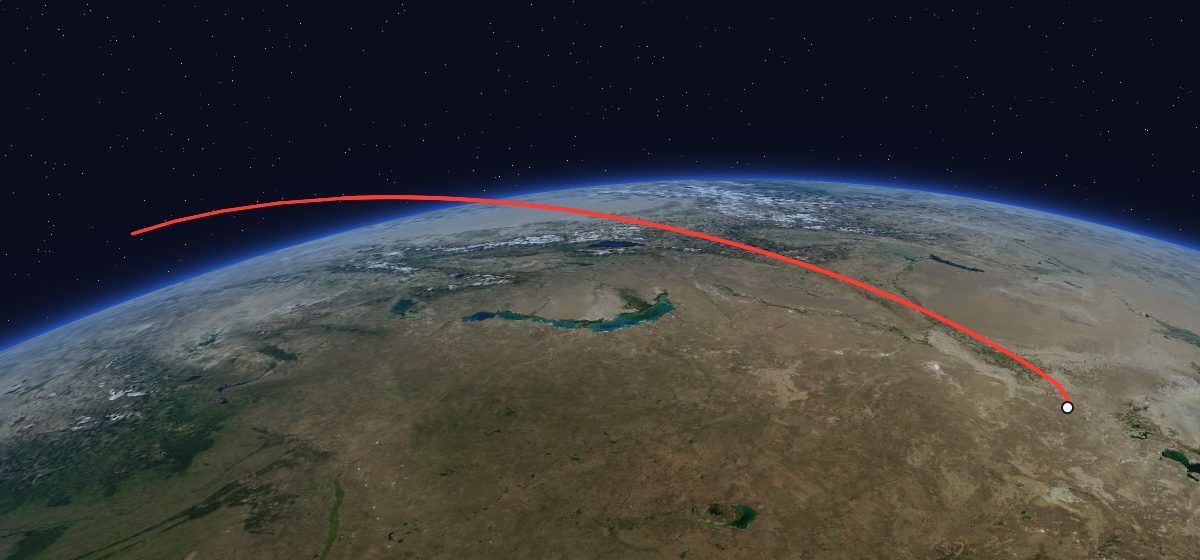 The flight path of Kosmos 656 drawn on a map