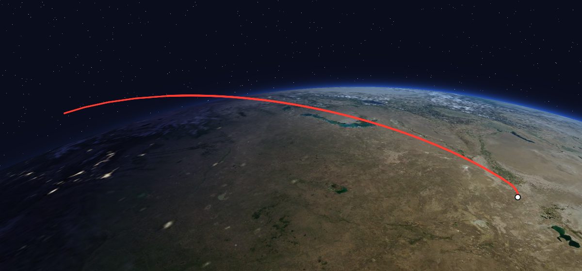 The flight path of Yantar-4K2 12 drawn on a map
