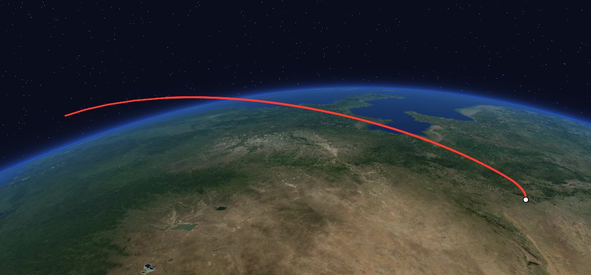 KT-1 satellite?: the flight path in 3D, from the pad to orbit, seen from space