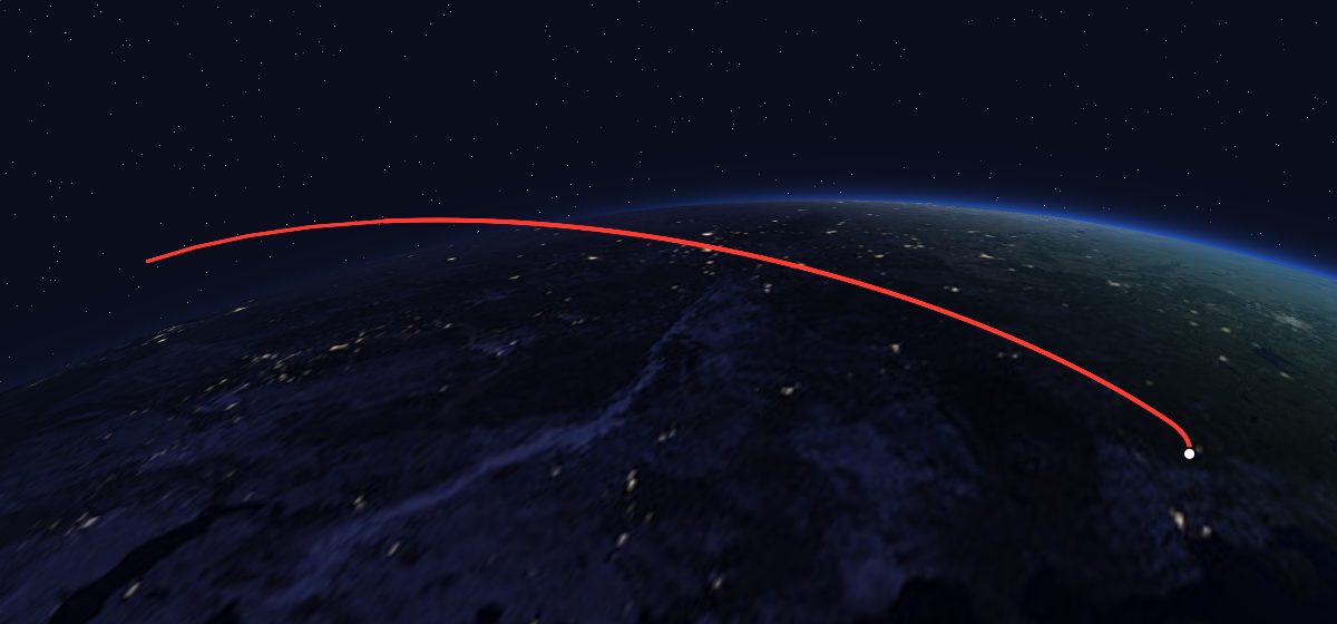 Zenit-6U 30: the flight path in 3D, from the pad to orbit, seen from space