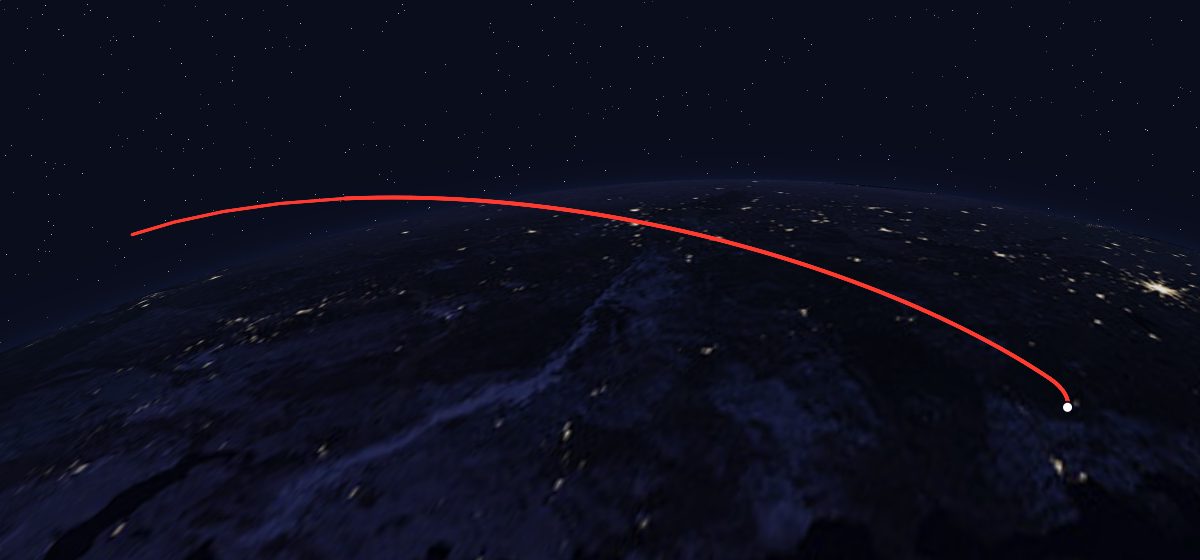 Zenit-6U 5: the flight path in 3D, from the pad to orbit, seen from space
