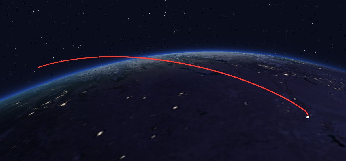 Progress M-59: the flight path in 3D, from the pad to orbit, seen from space