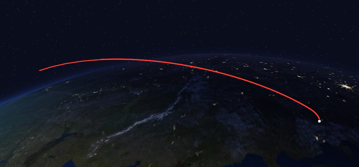 The flight path of US-K 35 drawn on a map
